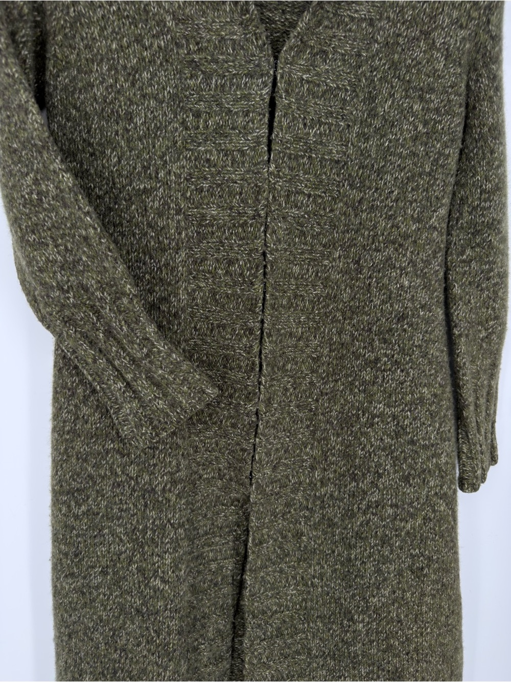 Vintage Express Merino Wool Blend Duster Cardigan Sweater S Olive Marled Knit - Picture 14 of 14